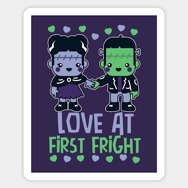 Love at First Fright Cute Frankenstein Monster and His Bride // Cute Halloween Classic Monster Magnet by Now Boarding